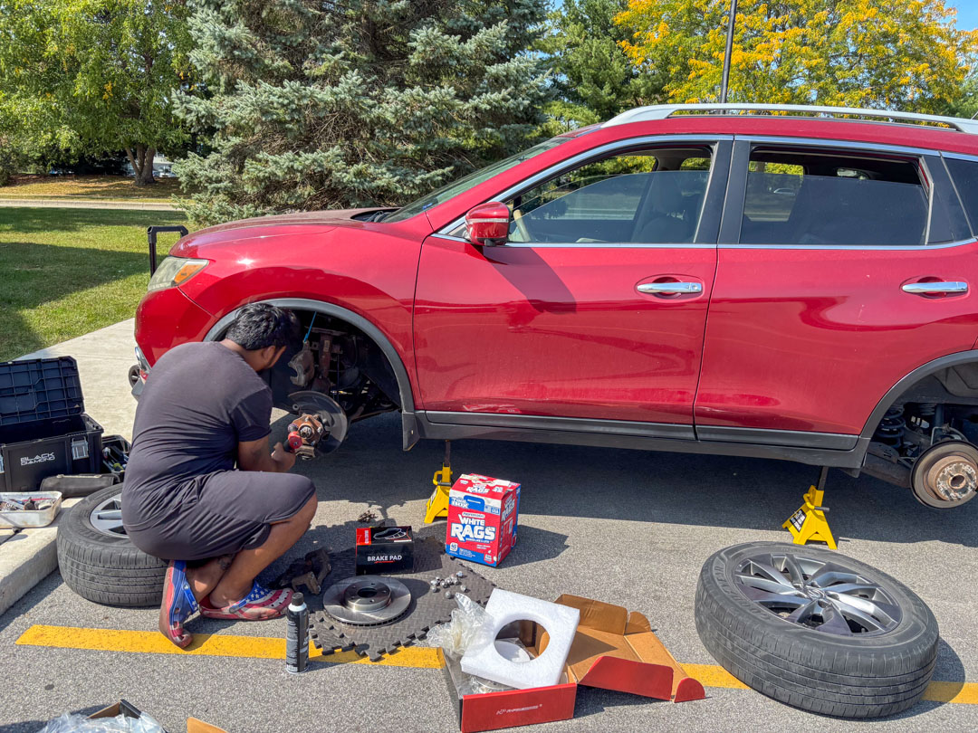 Brake rotor service in progress